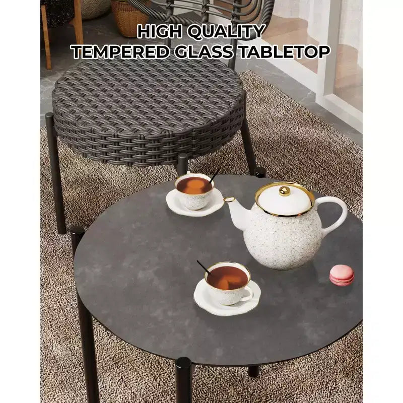 COZONY 3-Piece Wicker Patio Bistro Set, Outdoor Furniture Set with Round Rattan Chairs & Coffee Table, Perfect for Yard, Garden