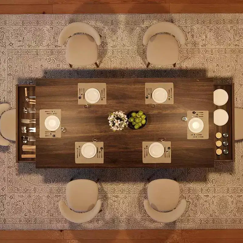 COZONY 71 Dining Table for 8 with Two Drawers, Large Rectangular Kitchen Table with Double Pedestal