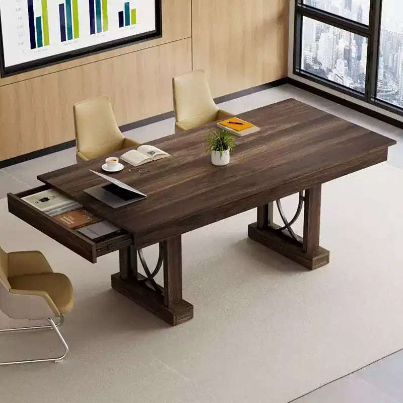 COZONY 71 Dining Table for 8 with Two Drawers, Large Rectangular Kitchen Table with Double Pedestal