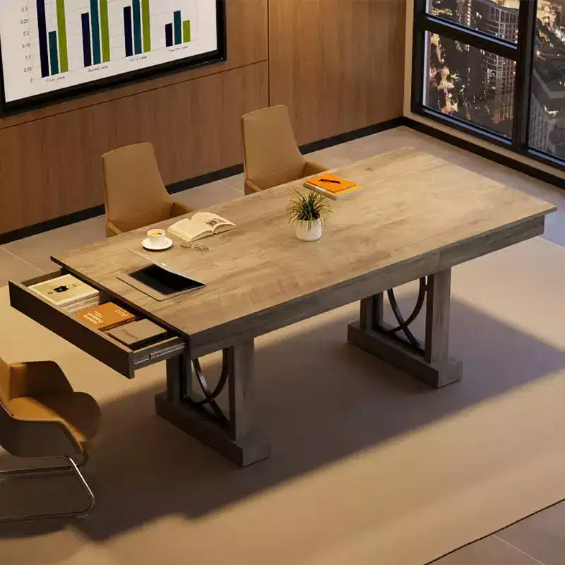 COZONY 71 Dining Table for 8 with Two Drawers, Large Rectangular Kitchen Table with Double Pedestal