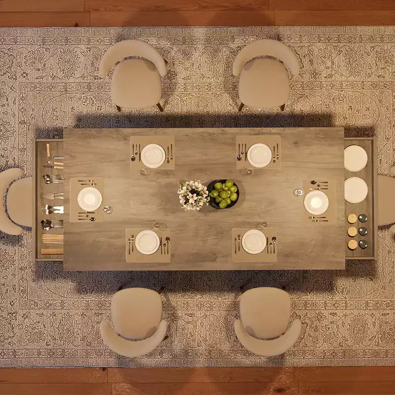 COZONY 71 Dining Table for 8 with Two Drawers, Large Rectangular Kitchen Table with Double Pedestal