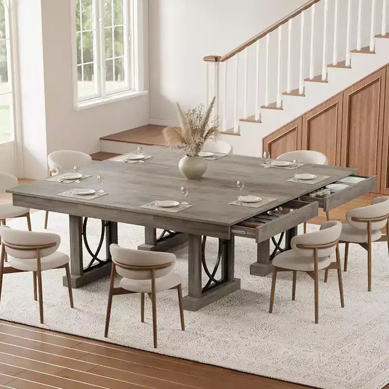 COZONY 71 Dining Table for 8 with Two Drawers, Large Rectangular Kitchen Table with Double Pedestal