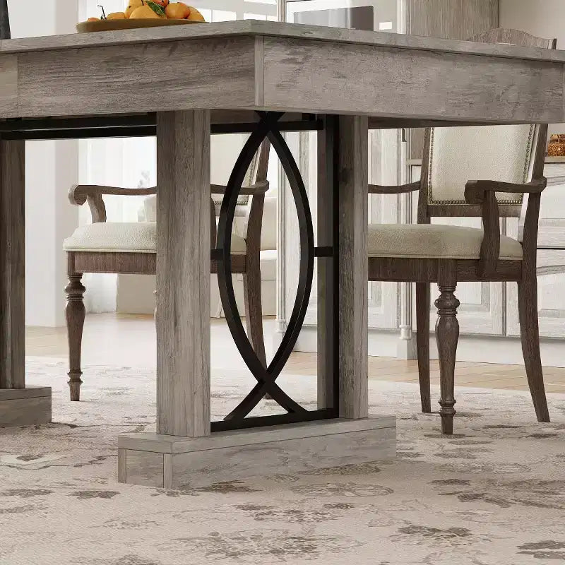 COZONY 71 Dining Table for 8 with Two Drawers, Large Rectangular Kitchen Table with Double Pedestal
