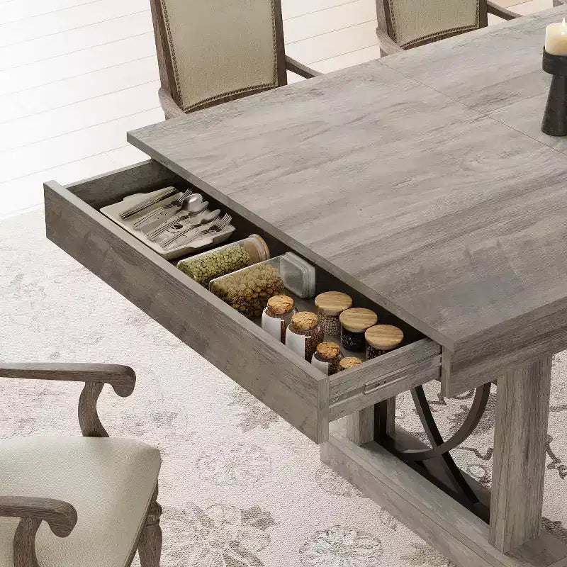 COZONY 71 Dining Table for 8 with Two Drawers, Large Rectangular Kitchen Table with Double Pedestal