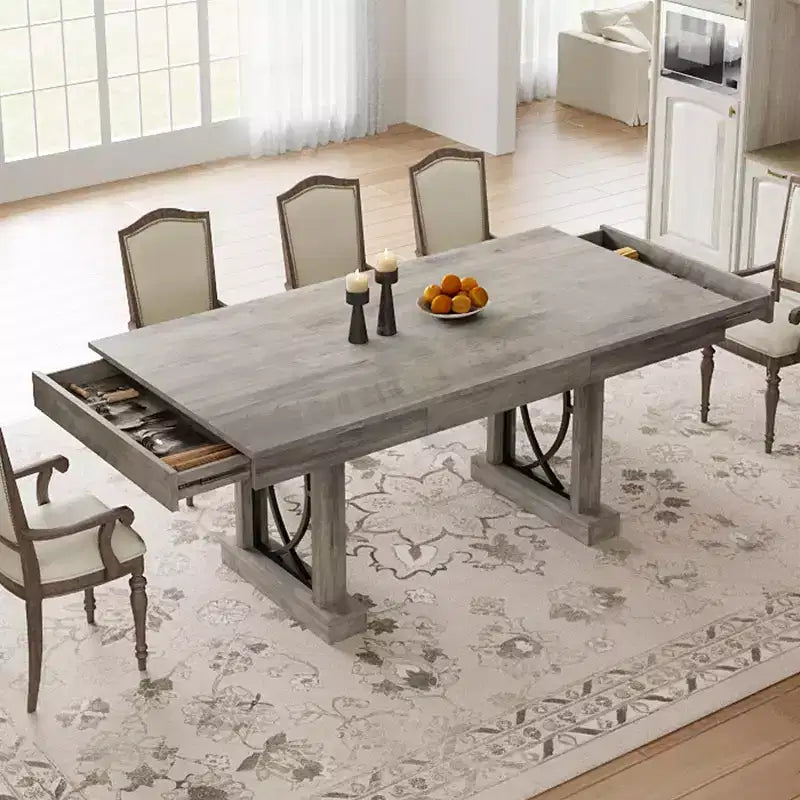 COZONY 71 Dining Table for 8 with Two Drawers, Large Rectangular Kitchen Table with Double Pedestal