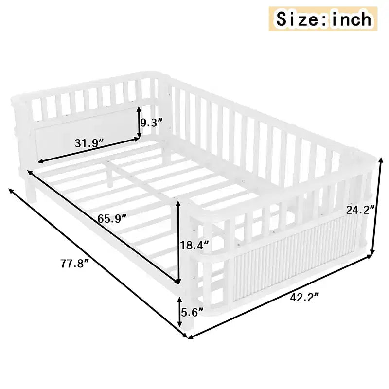 Okak Modern Twin/Full Iron Bed Frame Daybeds with Railings,Wooden Platform Bed for Kids Room,Bedroom,No Box Spring Needed