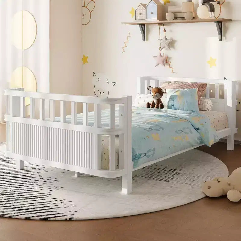 Okak Modern Twin/Full Iron Bed Frame Daybeds with Railings,Wooden Platform Bed for Kids Room,Bedroom,No Box Spring Needed