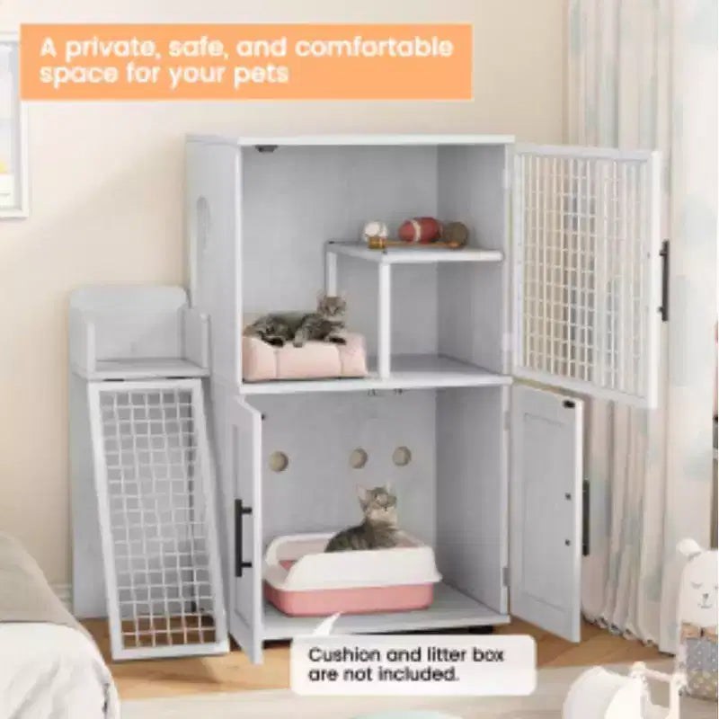 Villa-Style Cat Litter Box Enclosure (MDF + PB + Iron)
