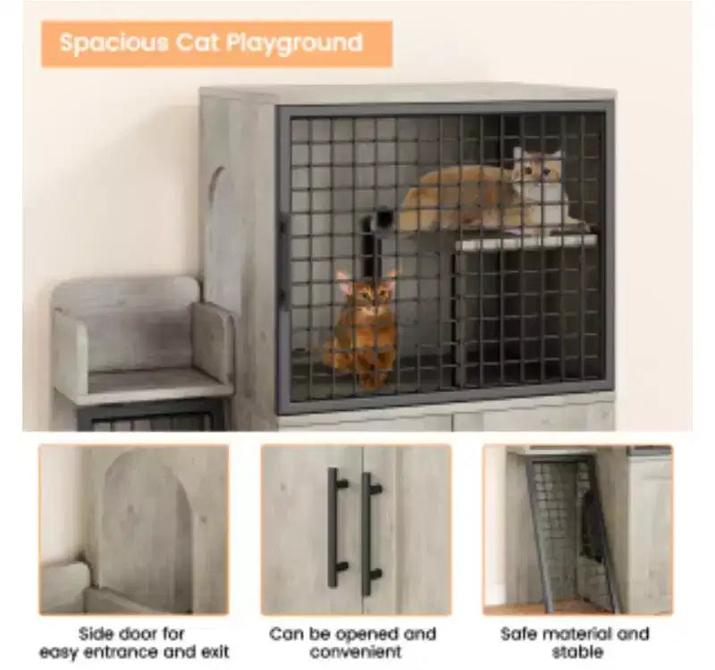 Villa-Style Cat Litter Box Enclosure (MDF + PB + Iron)