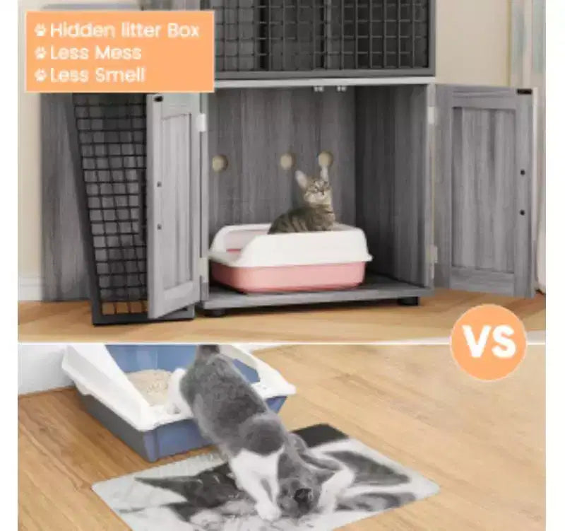 Villa-Style Cat Litter Box Enclosure (MDF + PB + Iron)