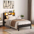 Bellemave Twin Metal Bed Frame with Storage Headboard, RGB LED Lights, Charging Station, Bookcase Storage, No Box Spring