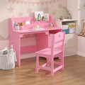 Ensemble bureau et chaise pour enfant avec huche et armoire de rangement, table d'étude en bois pour enfant, bureau d'écriture pour étudiant pour chambre à coucher ou salle d'étude, rose