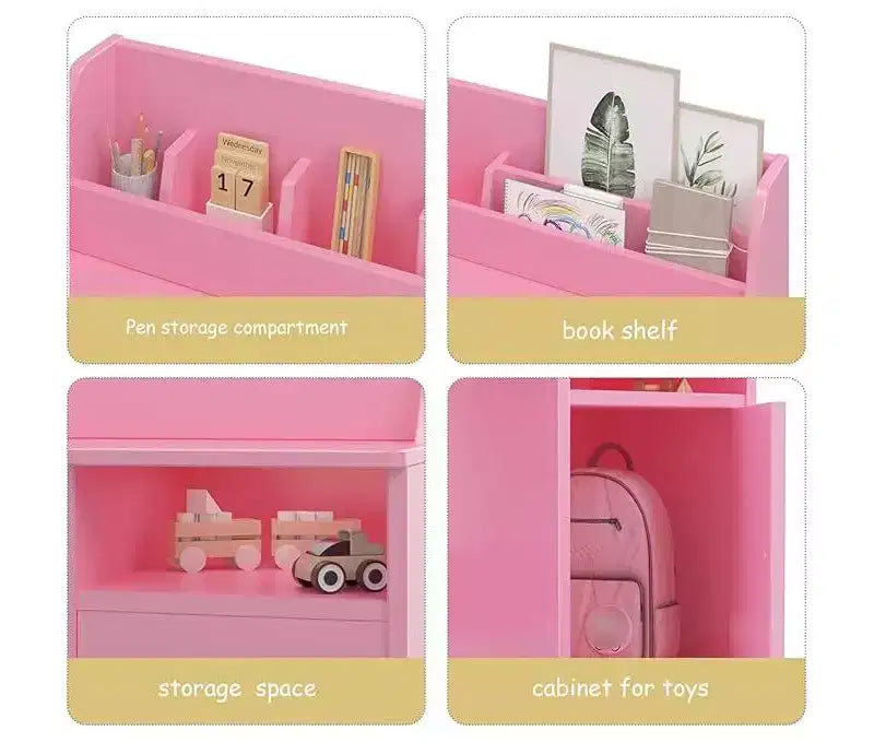 Ensemble bureau et chaise pour enfant avec huche et armoire de rangement, table d'étude en bois pour enfant, bureau d'écriture pour étudiant pour chambre à coucher ou salle d'étude, rose
