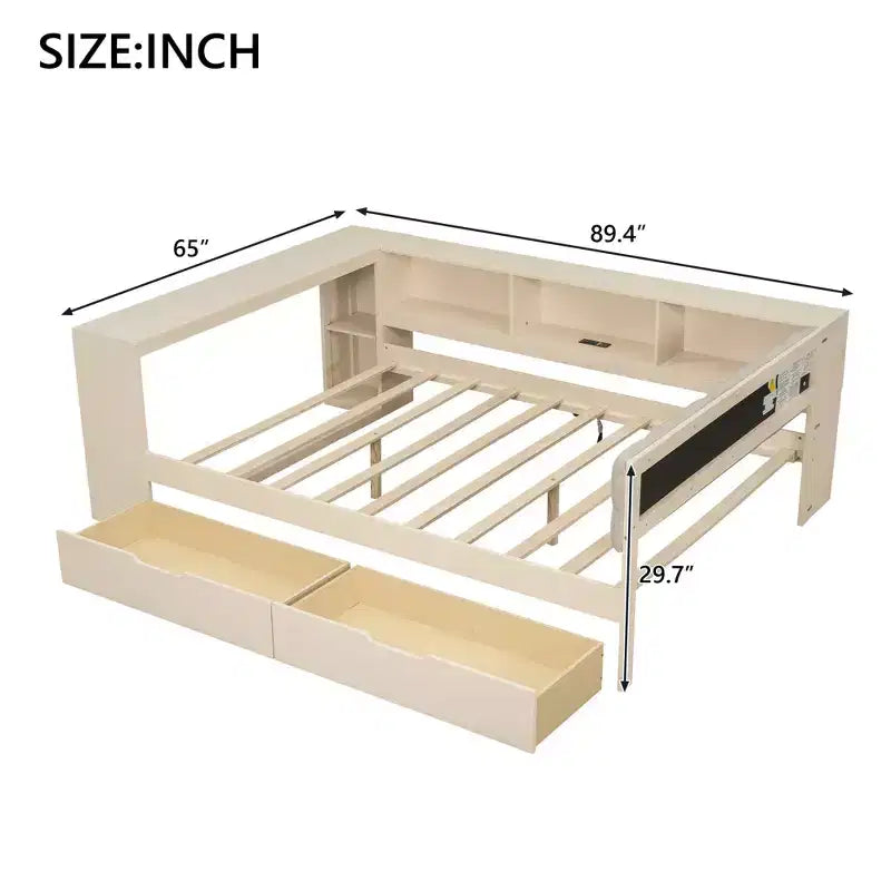 GDFStudio Scott Platform Bed with Storage Shelves, Drawers, Charging Station and Upholstered Headboard