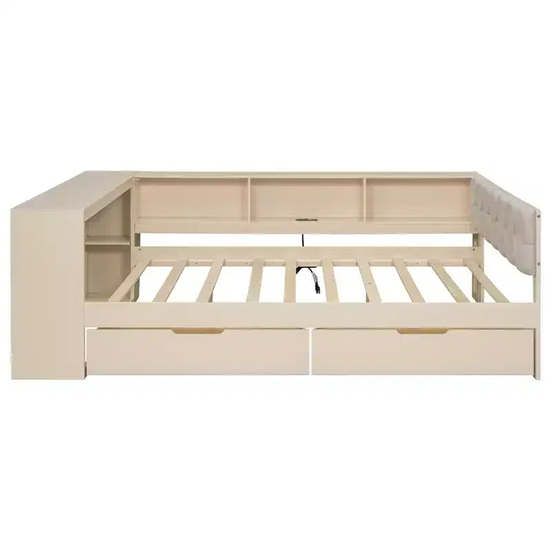 GDFStudio Scott Platform Bed with Storage Shelves, Drawers, Charging Station and Upholstered Headboard