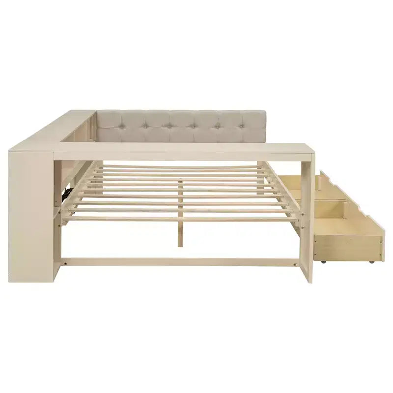 GDFStudio Scott Platform Bed with Storage Shelves, Drawers, Charging Station and Upholstered Headboard