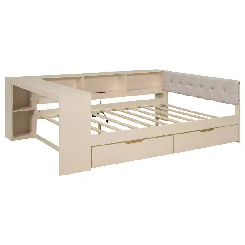 GDFStudio Scott Platform Bed with Storage Shelves, Drawers, Charging Station and Upholstered Headboard