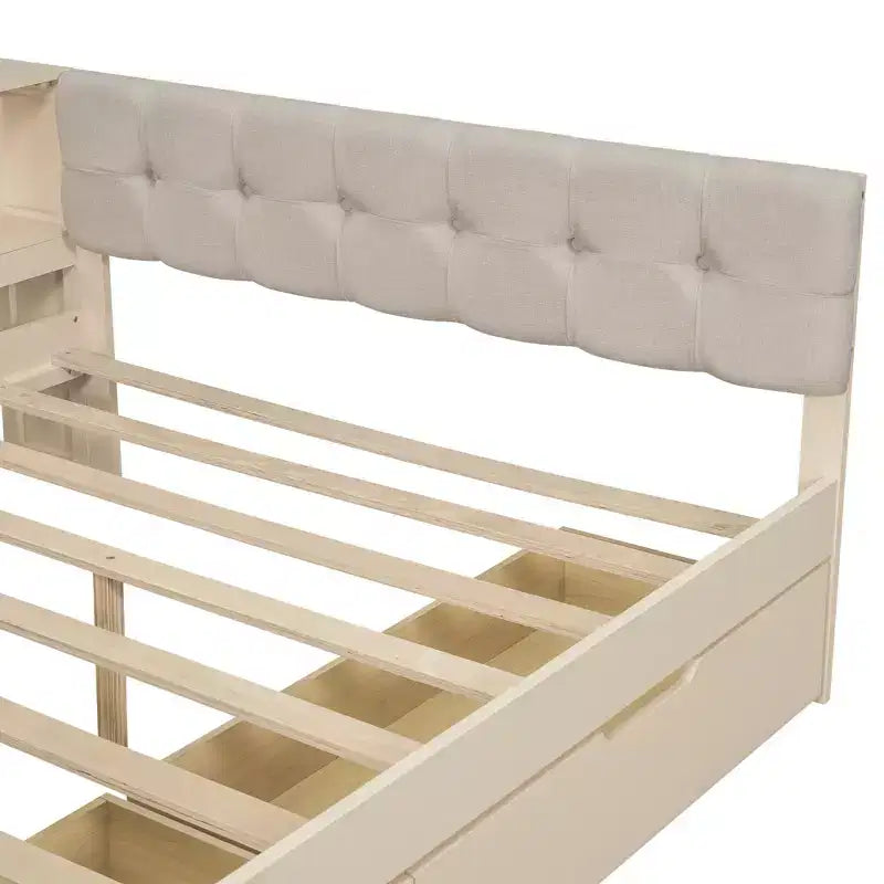 GDFStudio Scott Platform Bed with Storage Shelves, Drawers, Charging Station and Upholstered Headboard