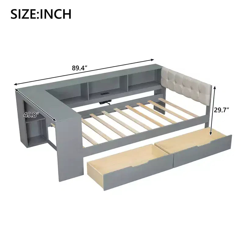 GDFStudio Scott Platform Bed with Storage Shelves, Drawers, Charging Station and Upholstered Headboard