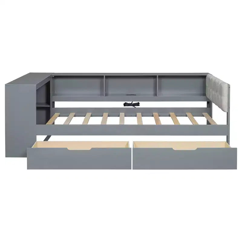 GDFStudio Scott Platform Bed with Storage Shelves, Drawers, Charging Station and Upholstered Headboard