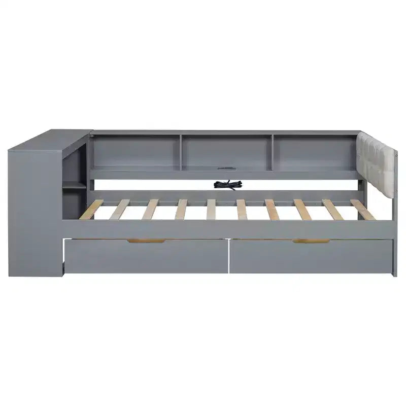 GDFStudio Scott Platform Bed with Storage Shelves, Drawers, Charging Station and Upholstered Headboard