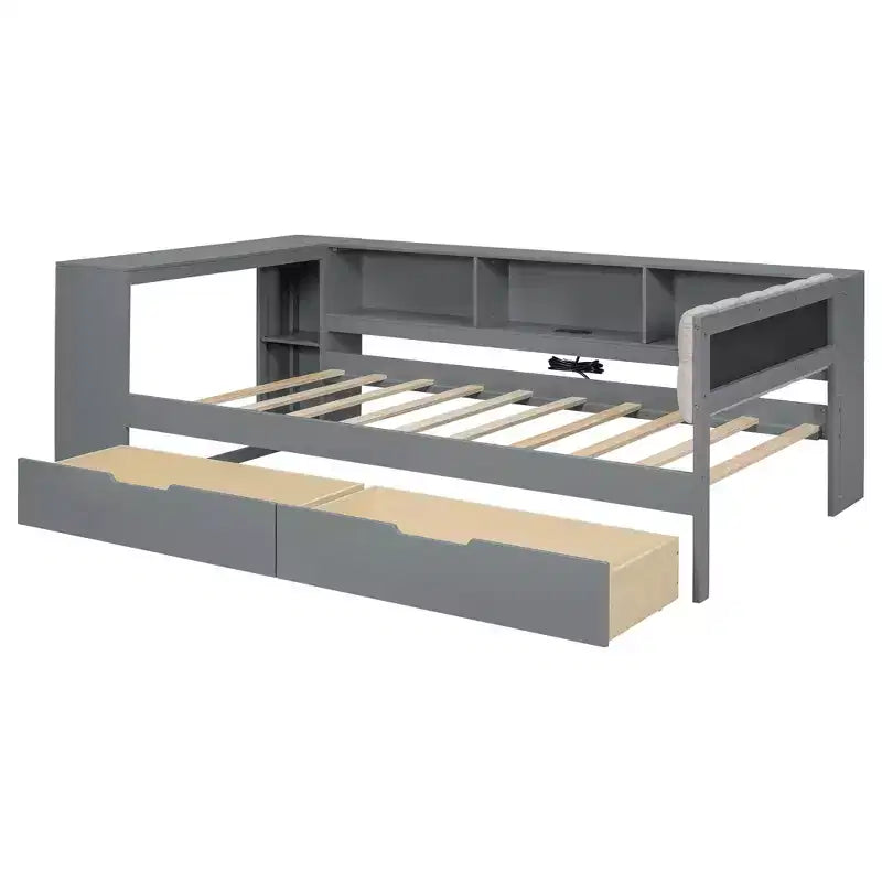 GDFStudio Scott Platform Bed with Storage Shelves, Drawers, Charging Station and Upholstered Headboard