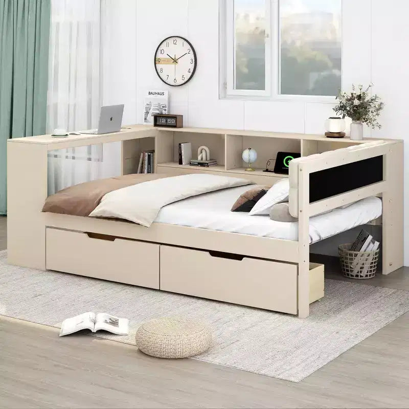 GDFStudio Scott Platform Bed with Storage Shelves, Drawers, Charging Station and Upholstered Headboard