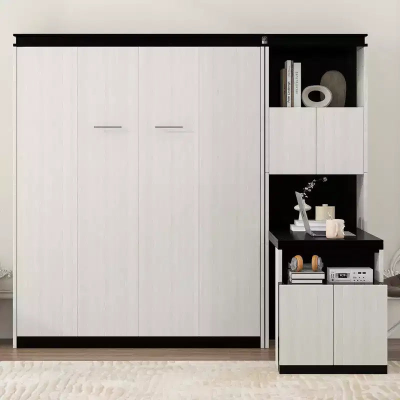 Clihome Full Size Murphy Bed with Desk and Storage Shelves and Cabinets