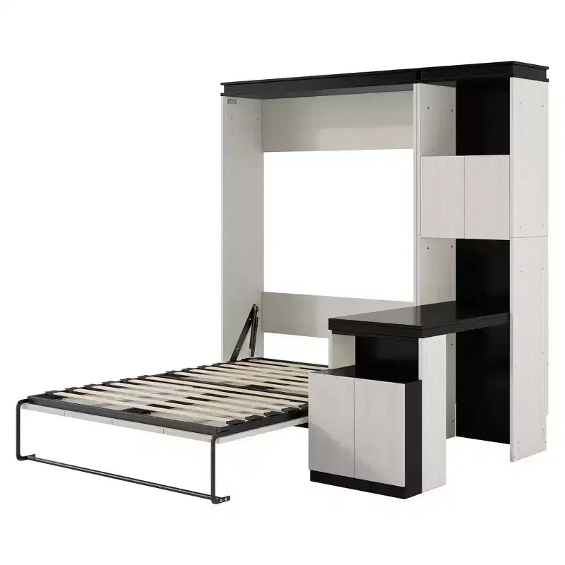 Clihome Full Size Murphy Bed with Desk and Storage Shelves and Cabinets