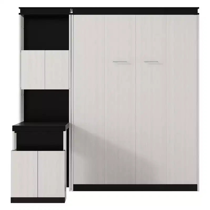 Clihome Full Size Murphy Bed with Desk and Storage Shelves and Cabinets