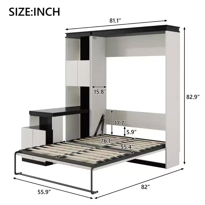Clihome Full Size Murphy Bed with Desk and Storage Shelves and Cabinets