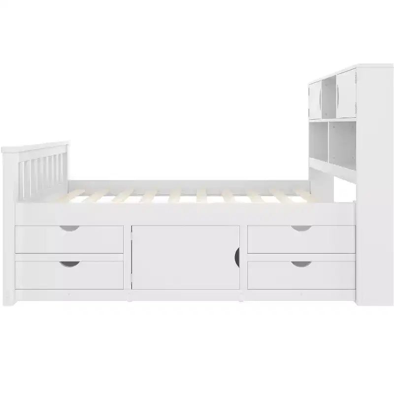 Twin Size Captain Platform Bed Frame with Storage Bookcase Headboard & 4 Drawers, No Box Spring Needed - ModernLuxe