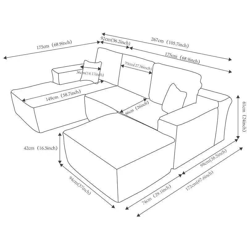 105.7Cloud Sectional Sofa,U-Shaped Chaise,Deep Seat,Plush Fabric,No Assembly