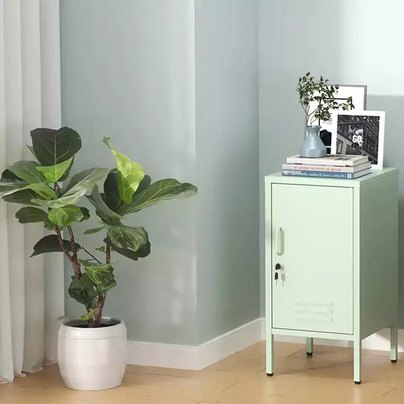COZONY Single Door Metal End Table, Lockable Storage Cabinet w/ Adjustable Shelf for Living Room & Bedroom