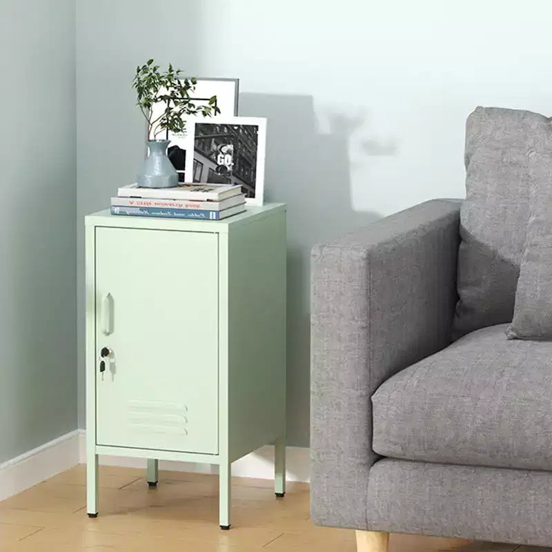 COZONY Single Door Metal End Table, Lockable Storage Cabinet w/ Adjustable Shelf for Living Room & Bedroom