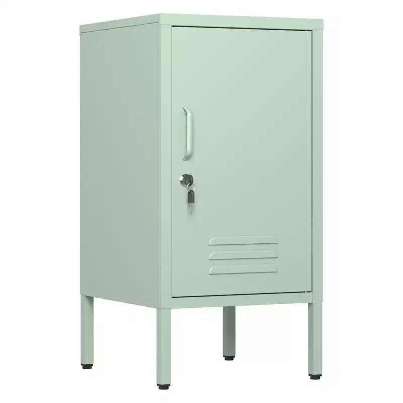 COZONY Single Door Metal End Table, Lockable Storage Cabinet w/ Adjustable Shelf for Living Room & Bedroom