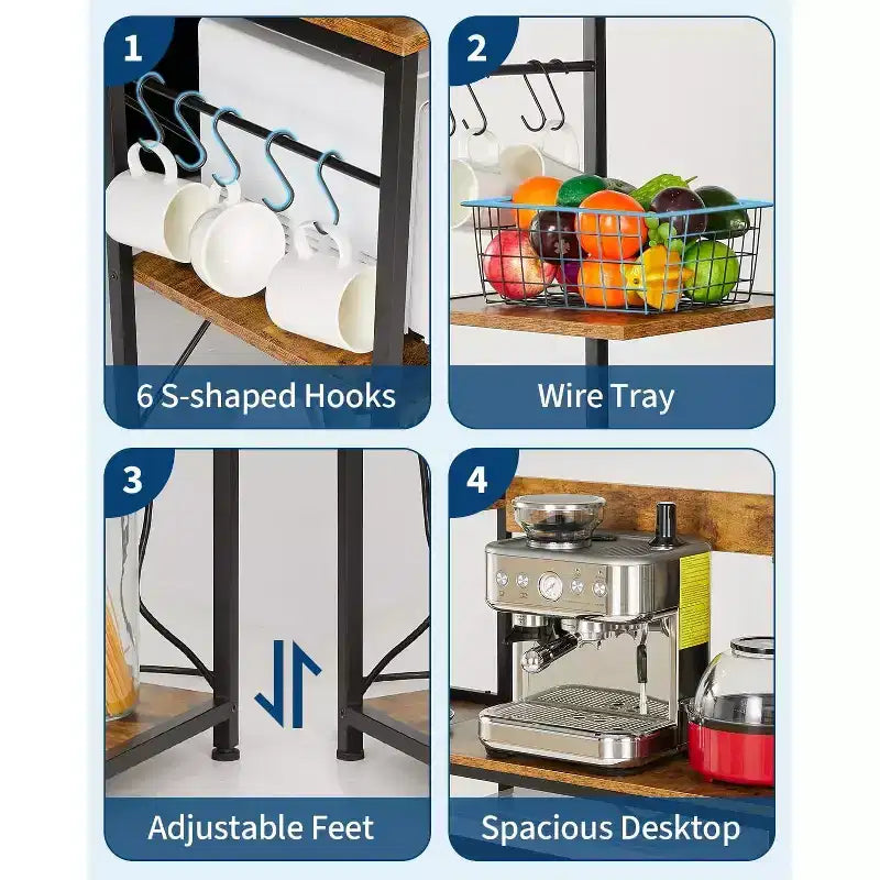COZONY Kitchen Bakers Rack with Power Outlet, 4-Tier Microwave Stand & Coffee Bar Table
