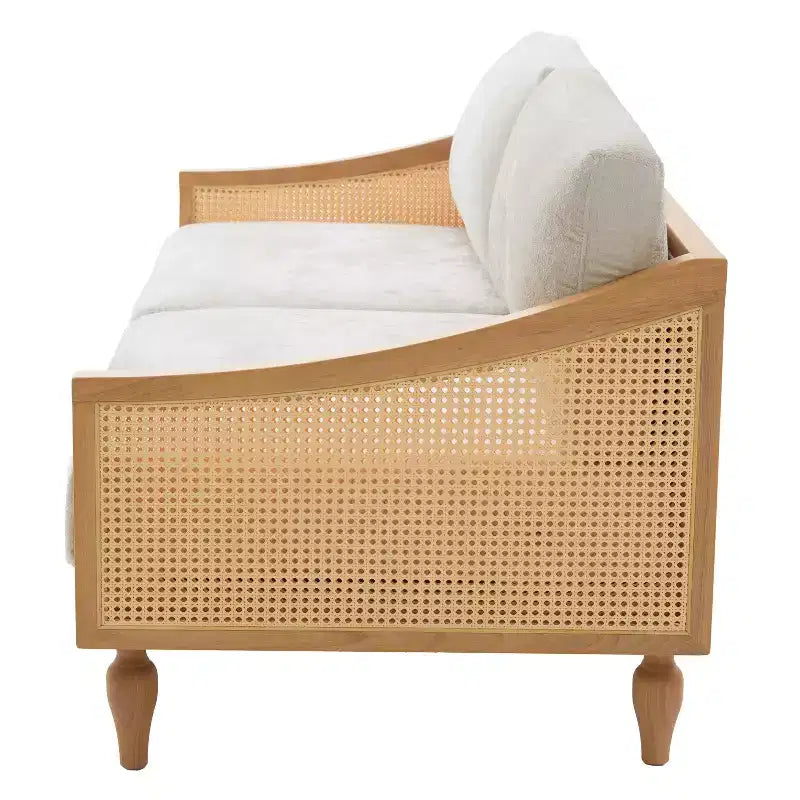 Upholstered Loveseat 2-Seat Sofa Couch Lounge Sofa with Solid Wood Frame & Ergonomic Curved Rattan Armrest, Chenille - ModernLuxe