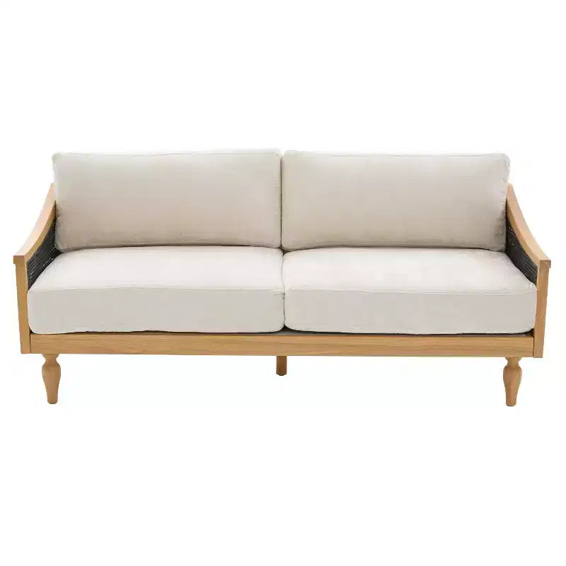 Upholstered Loveseat 2-Seat Sofa Couch Lounge Sofa with Solid Wood Frame & Ergonomic Curved Rattan Armrest, Chenille - ModernLuxe
