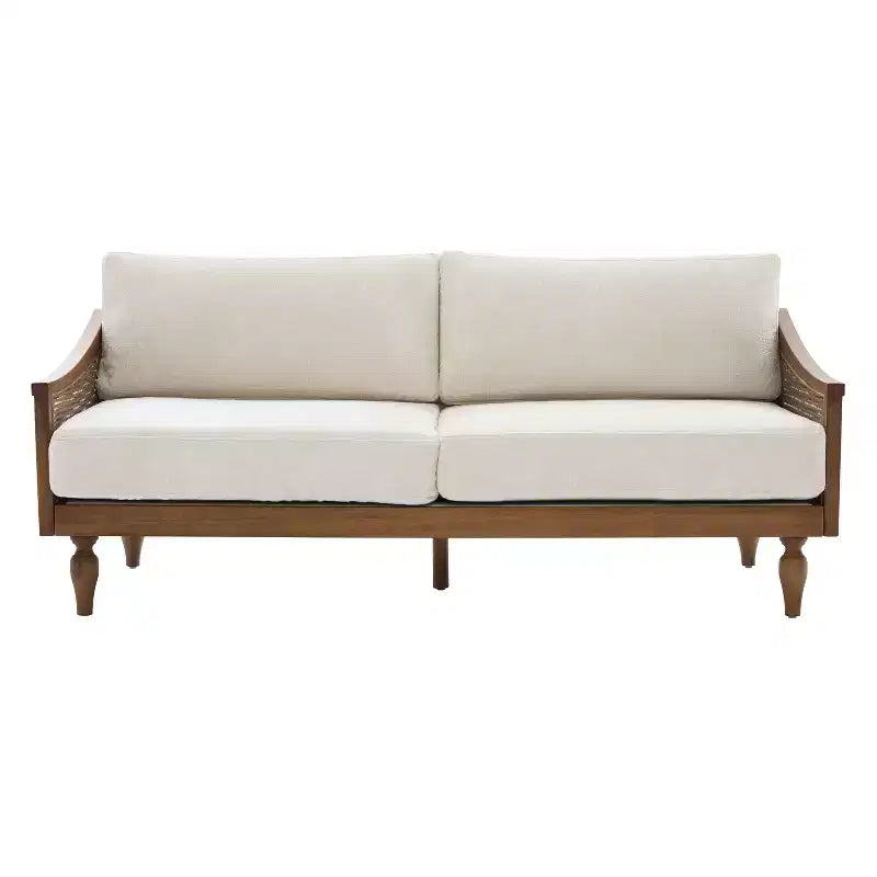 Upholstered Loveseat 2-Seat Sofa Couch Lounge Sofa with Solid Wood Frame & Ergonomic Curved Rattan Armrest, Chenille - ModernLuxe
