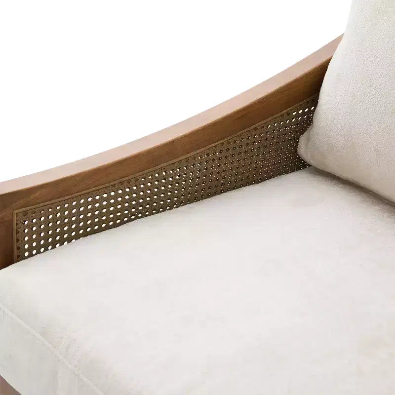 Upholstered Loveseat 2-Seat Sofa Couch Lounge Sofa with Solid Wood Frame & Ergonomic Curved Rattan Armrest, Chenille - ModernLuxe