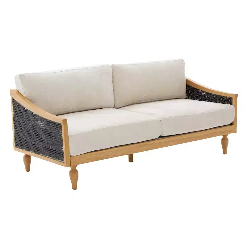 Upholstered Loveseat 2-Seat Sofa Couch Lounge Sofa with Solid Wood Frame & Ergonomic Curved Rattan Armrest, Chenille - ModernLuxe