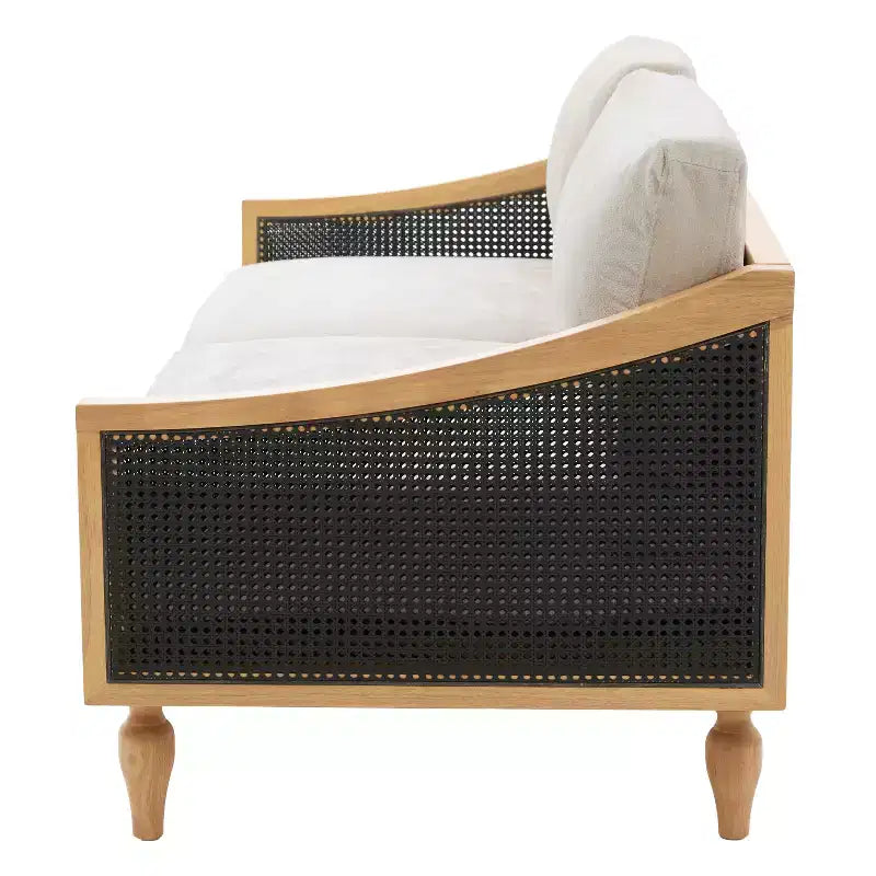 Upholstered Loveseat 2-Seat Sofa Couch Lounge Sofa with Solid Wood Frame & Ergonomic Curved Rattan Armrest, Chenille - ModernLuxe