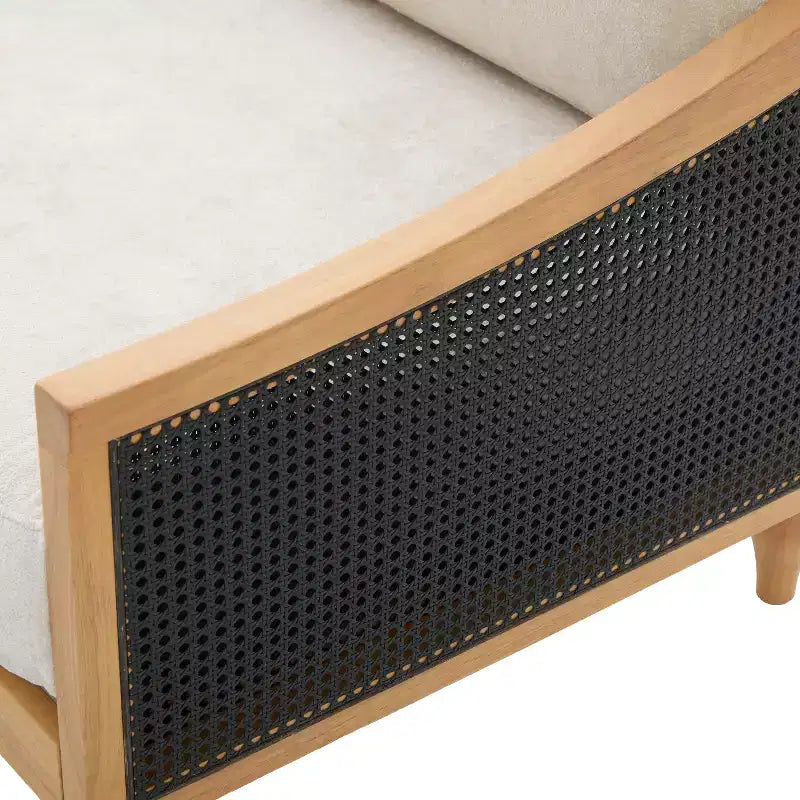 Upholstered Loveseat 2-Seat Sofa Couch Lounge Sofa with Solid Wood Frame & Ergonomic Curved Rattan Armrest, Chenille - ModernLuxe