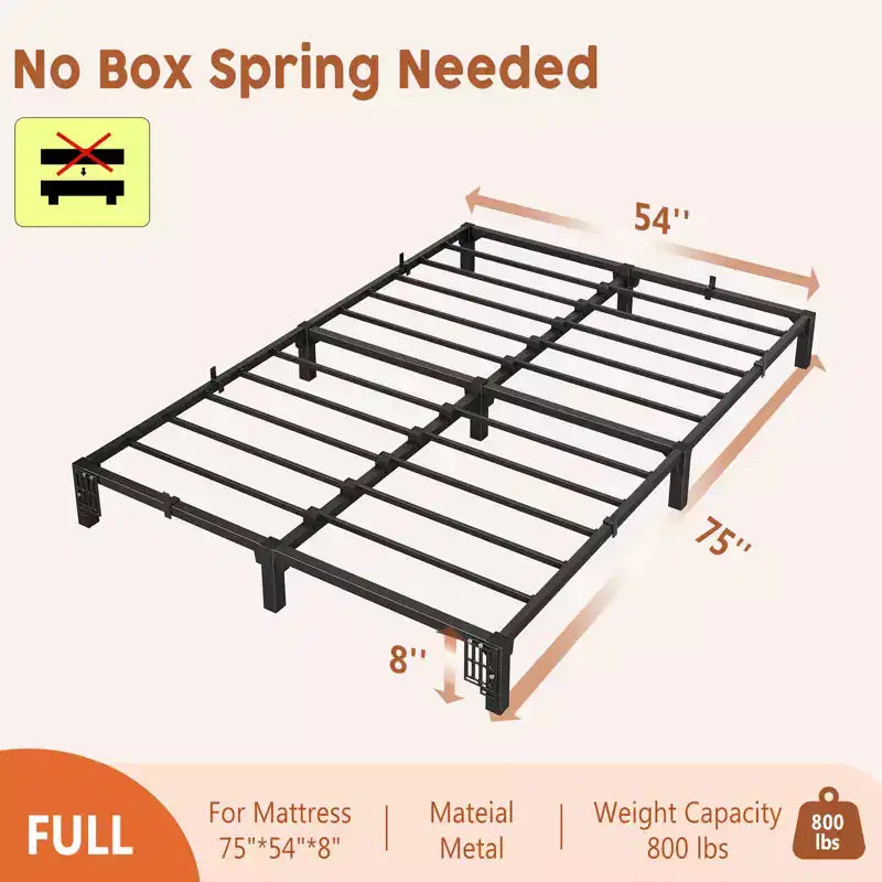 6-Inch Heavy-Duty Metal Bed Frame  Low-Profile Platform with Noise-Free Steel Support, No Box Spring Needed, Easy Tool-Free Assembly