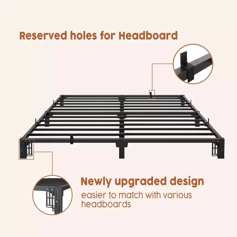 6-Inch Heavy-Duty Metal Bed Frame  Low-Profile Platform with Noise-Free Steel Support, No Box Spring Needed, Easy Tool-Free Assembly