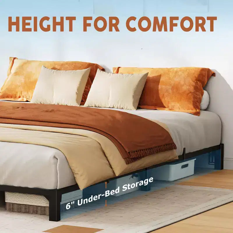 6-Inch Heavy-Duty Metal Bed Frame  Low-Profile Platform with Noise-Free Steel Support, No Box Spring Needed, Easy Tool-Free Assembly