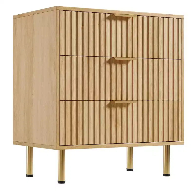 COZONY Natural 3 Drawer Dresser, Fluted Modern Nightstand with Deep Drawers & Wide Top