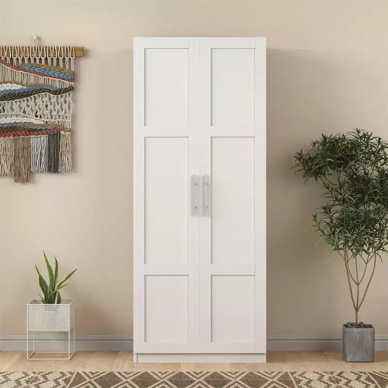 Tall Wardrobe Closet2 Doors, Contemporary Storage Cabinet with Shelves, Freestanding Wardrobe Closet & Cabinet for Bedroom