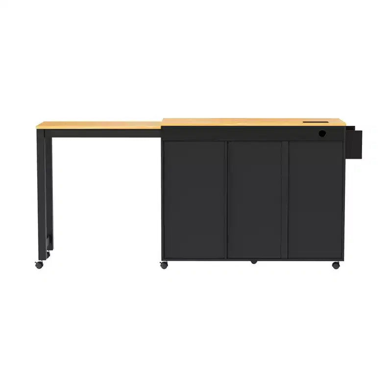 FAMYYT White Wood 74.8 in. Kitchen Island with Extendable Table, Power Outlet, Spice Rack, Adjustable Shelves and 3 Drawers